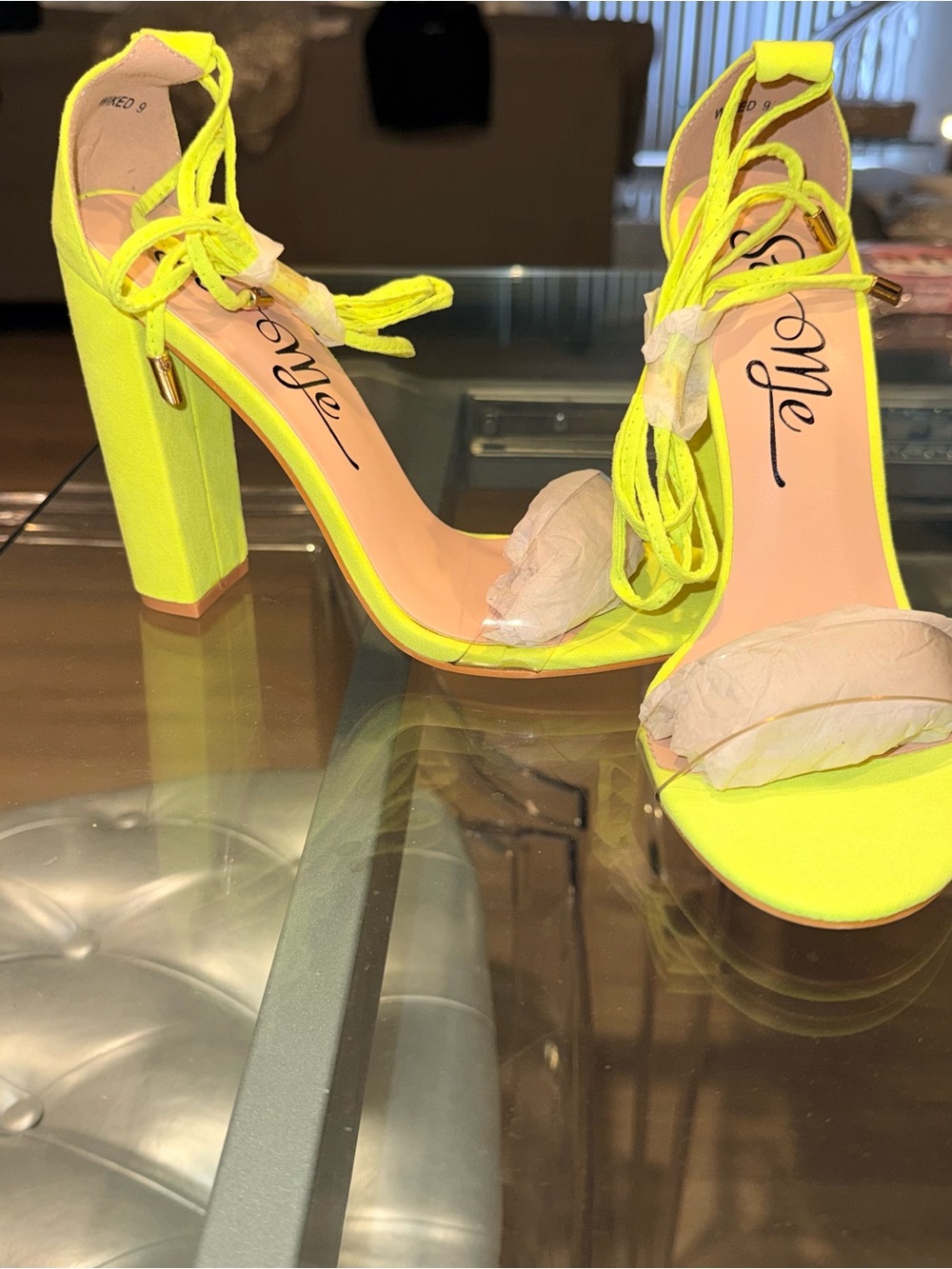 Fashion Nova Bright Yellow Strappy Heels